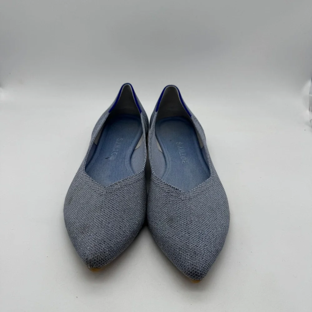 Rothy's Ballet Flat Women 8.5 The Point Shoes Blue Metallic Silver Knit Slip On‎
